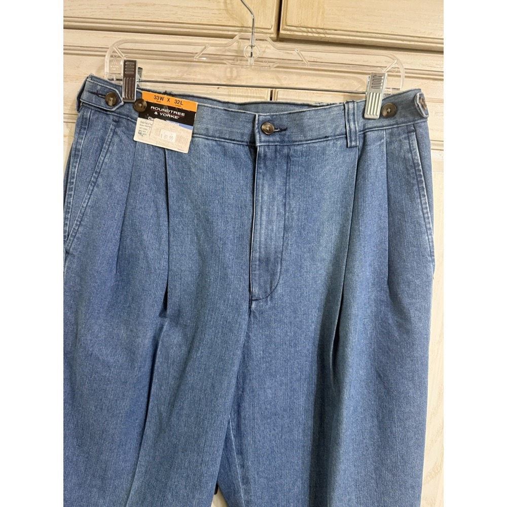Roundtree & Yorke Core Comfort Indigo Denim Jeans Pants Pleated 33x32 NWT